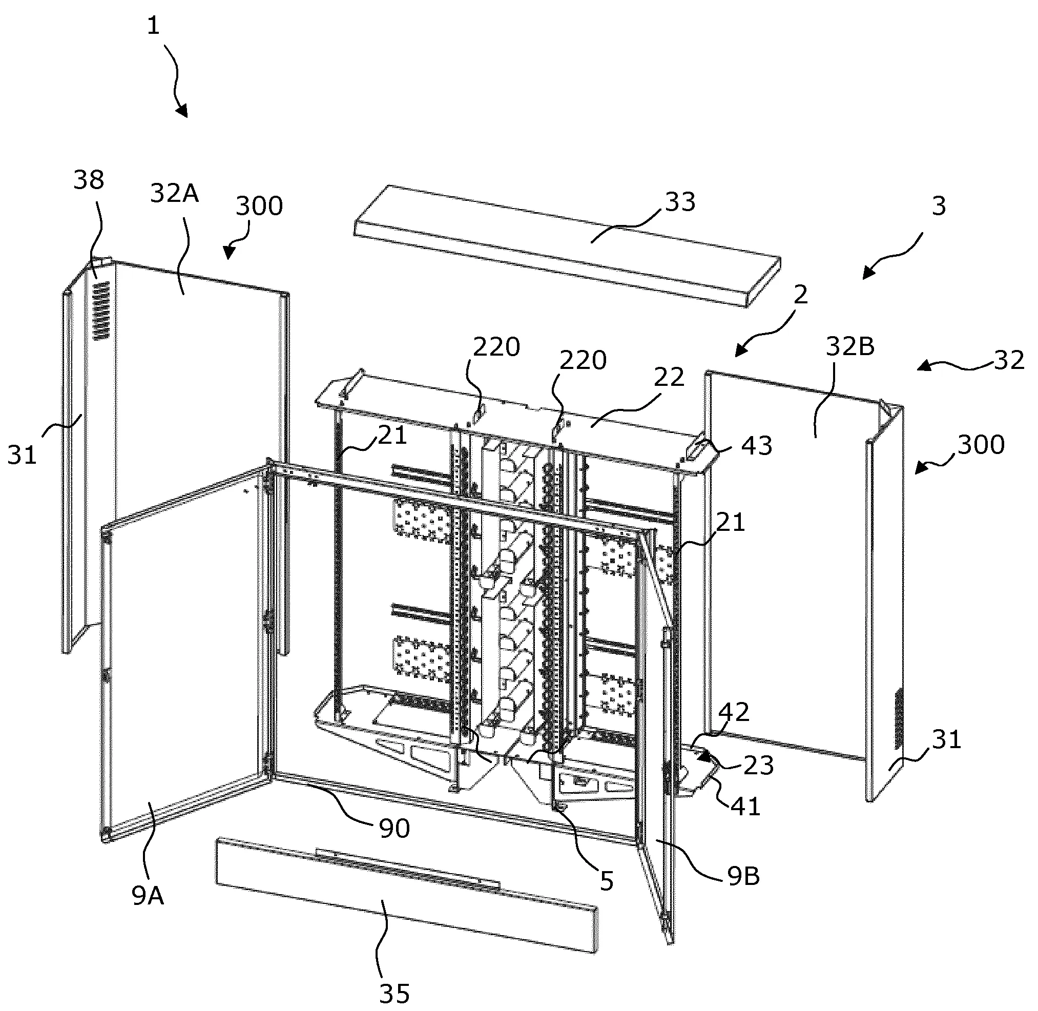 Armoire, notamment de type telecom ou energie, comprenant une ossature porteuse et des parois d'habillage rapportees