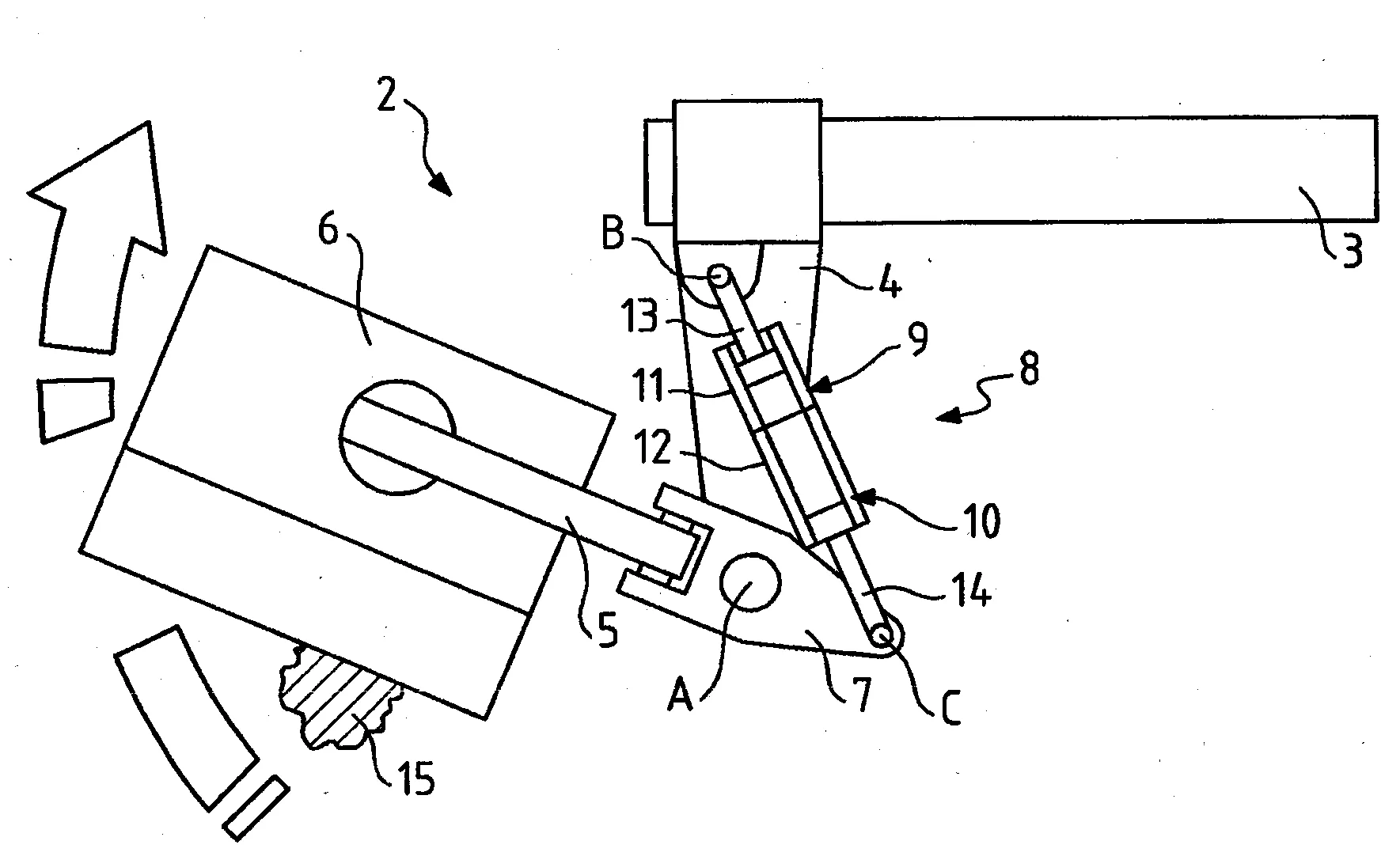 Equipement pour la coupe de vegetaux autorisant un escamotage bidirectionnel d'un bras portant un outil de coupe