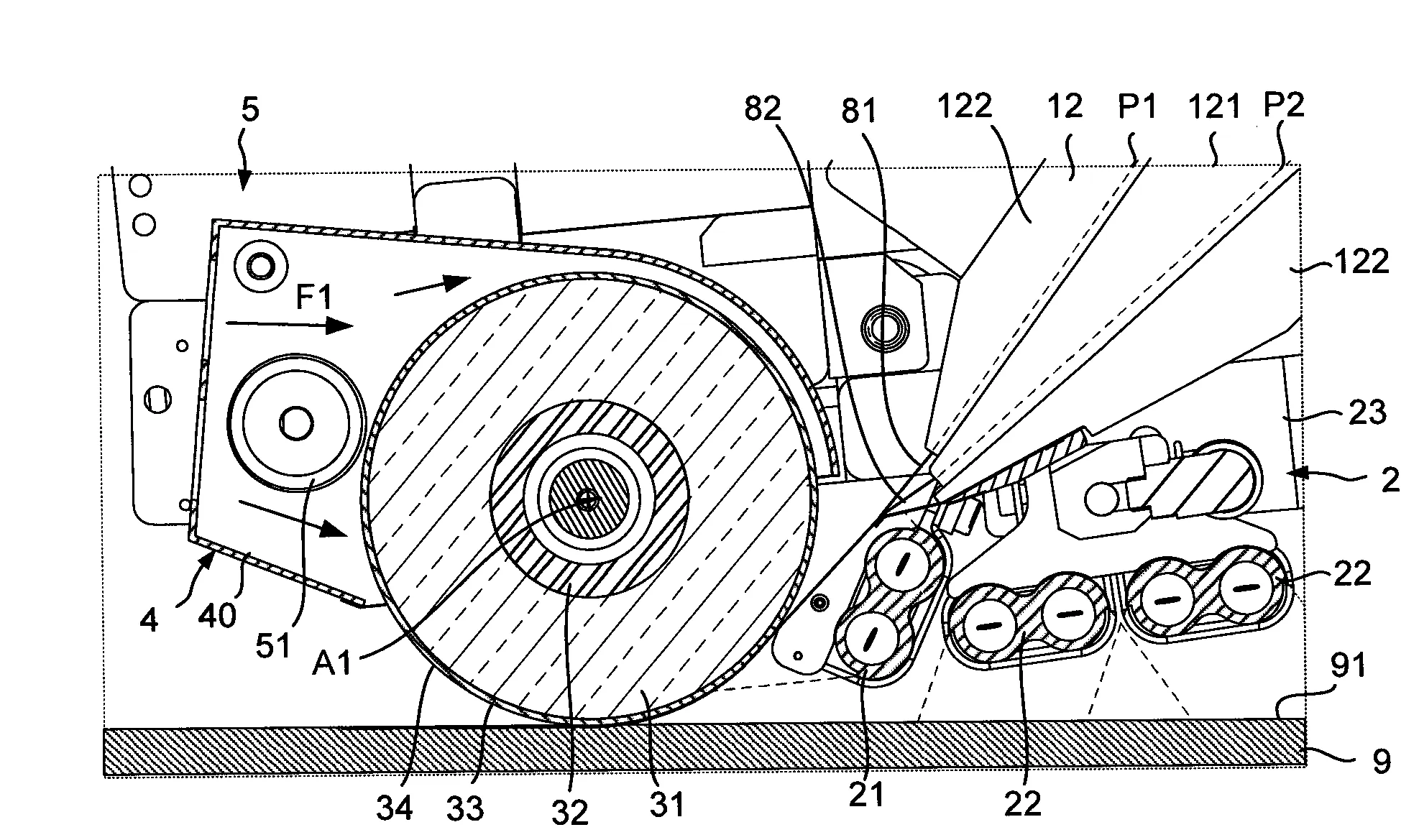 Tete d'application de fibres avec rouleau d'application particulier