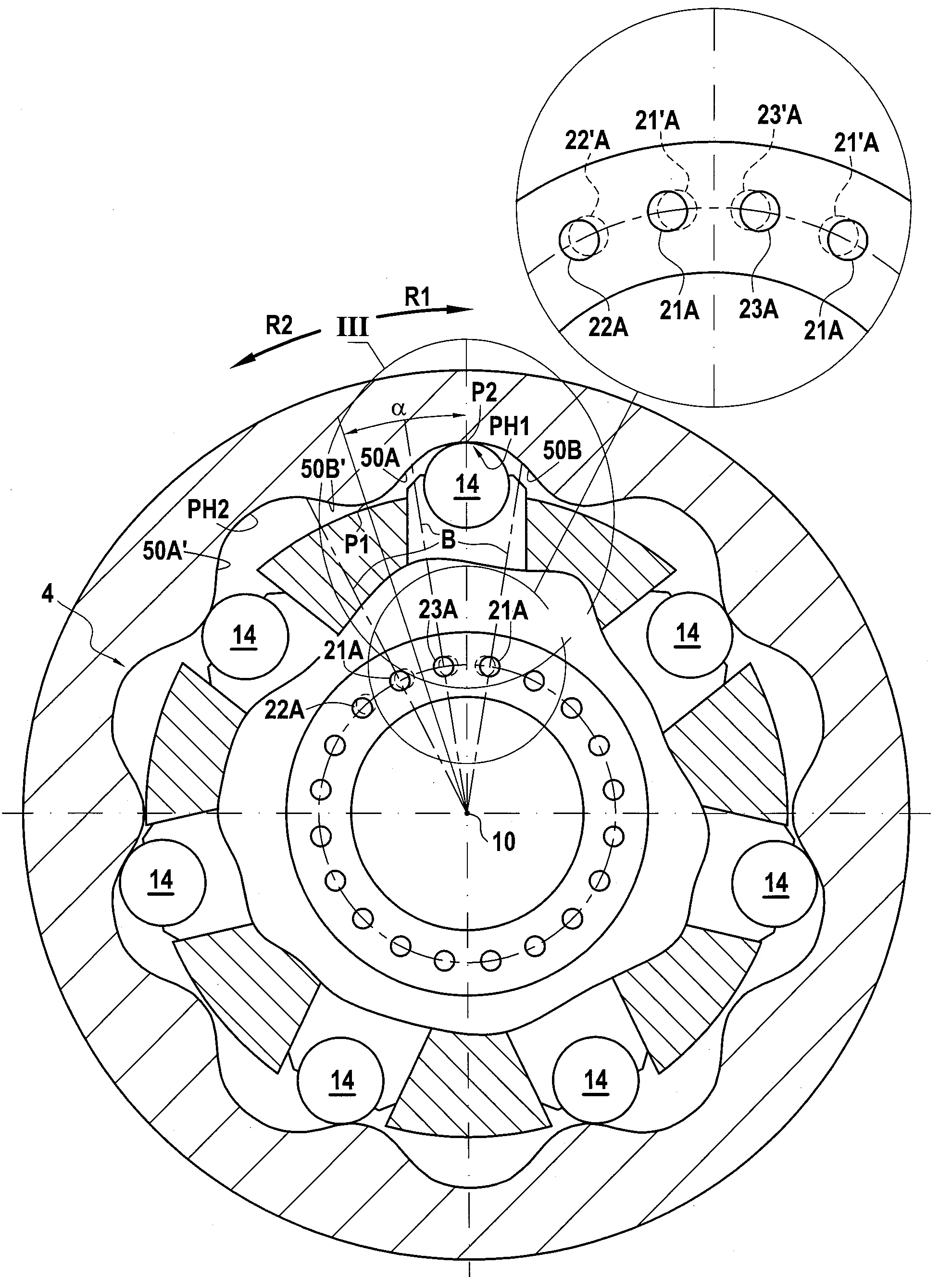 Machine hydraulique a pistons radiaux a distribution en harmonique