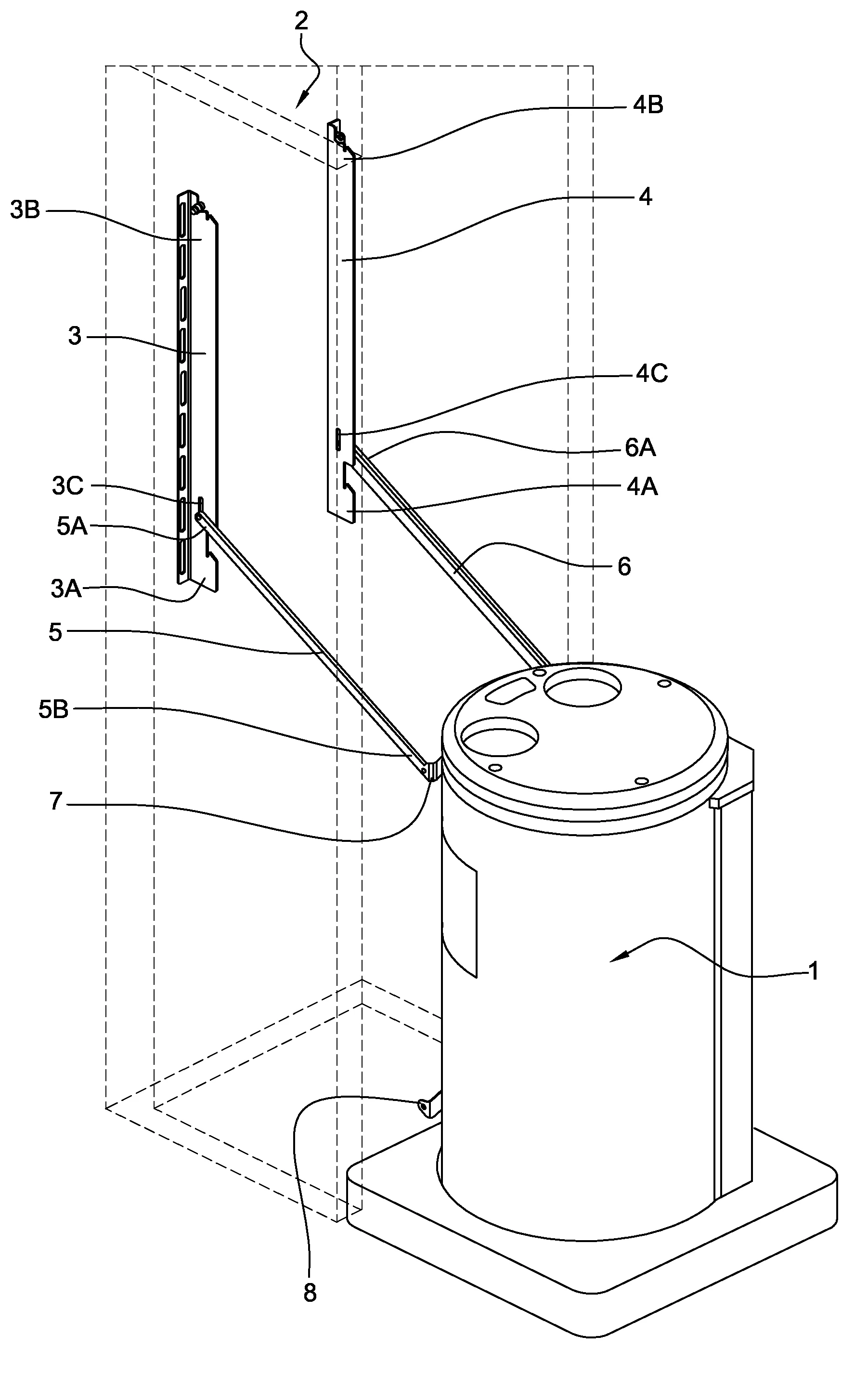 Dispositif pour la fixation d'un equipement sur une paroi verticale