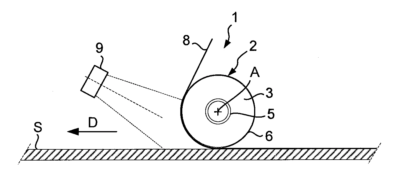Tete d'application de fibres avec rouleau souple muni d'une couche exterieure metallique