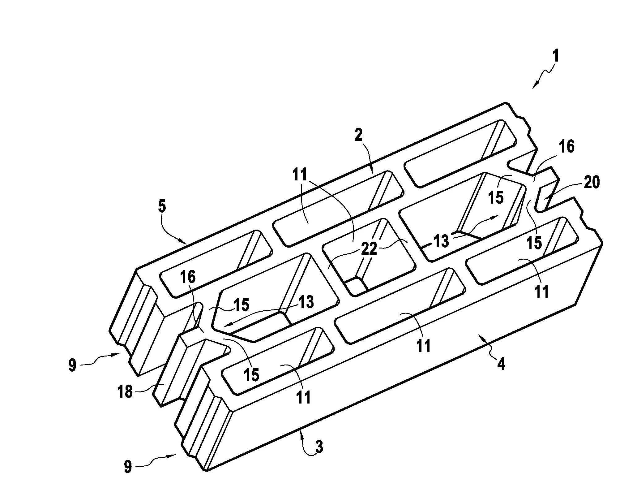 Bloc de beton moule avec entretoise en forme de chevron