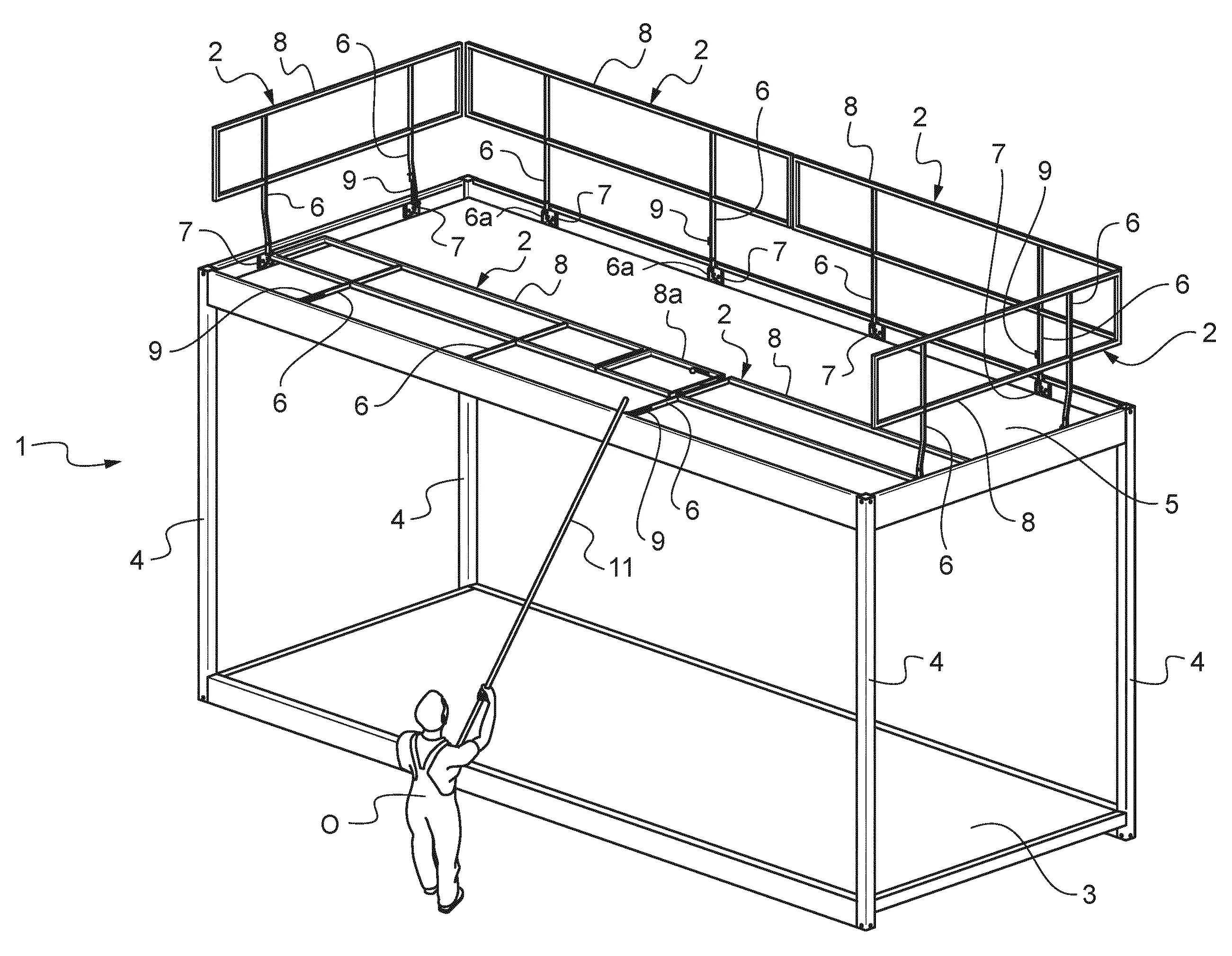 Garde-corps rabattable pour toit terrasse, batiment modulaire comprenant au moins un garde-corps rabattable et construction modulaire comprenant au moins deux batiments modulaires