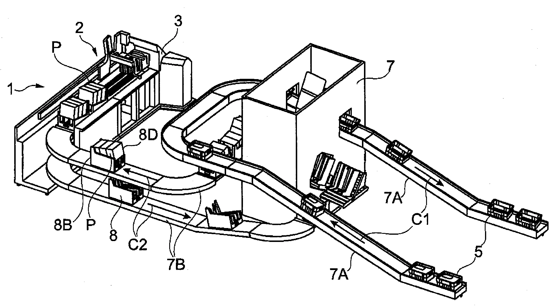 Equipement de tri postal avec un magasin de depileur formant une fourche et comportant une section mobile en elevation