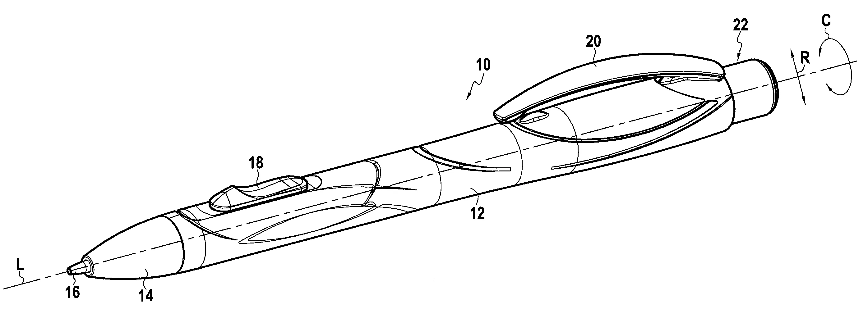 Portemine a bouton lateral et distribution de gomme et procede d'assemblage