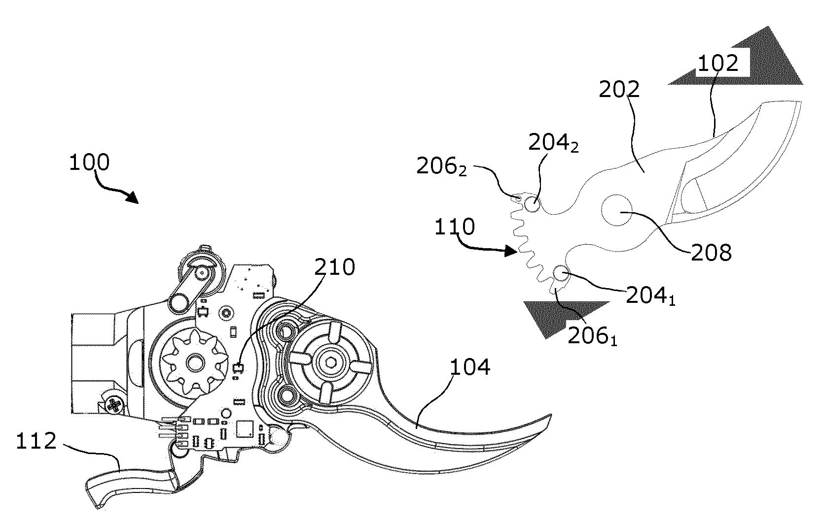 Outil de coupe motorise electroportatif, de type secateur