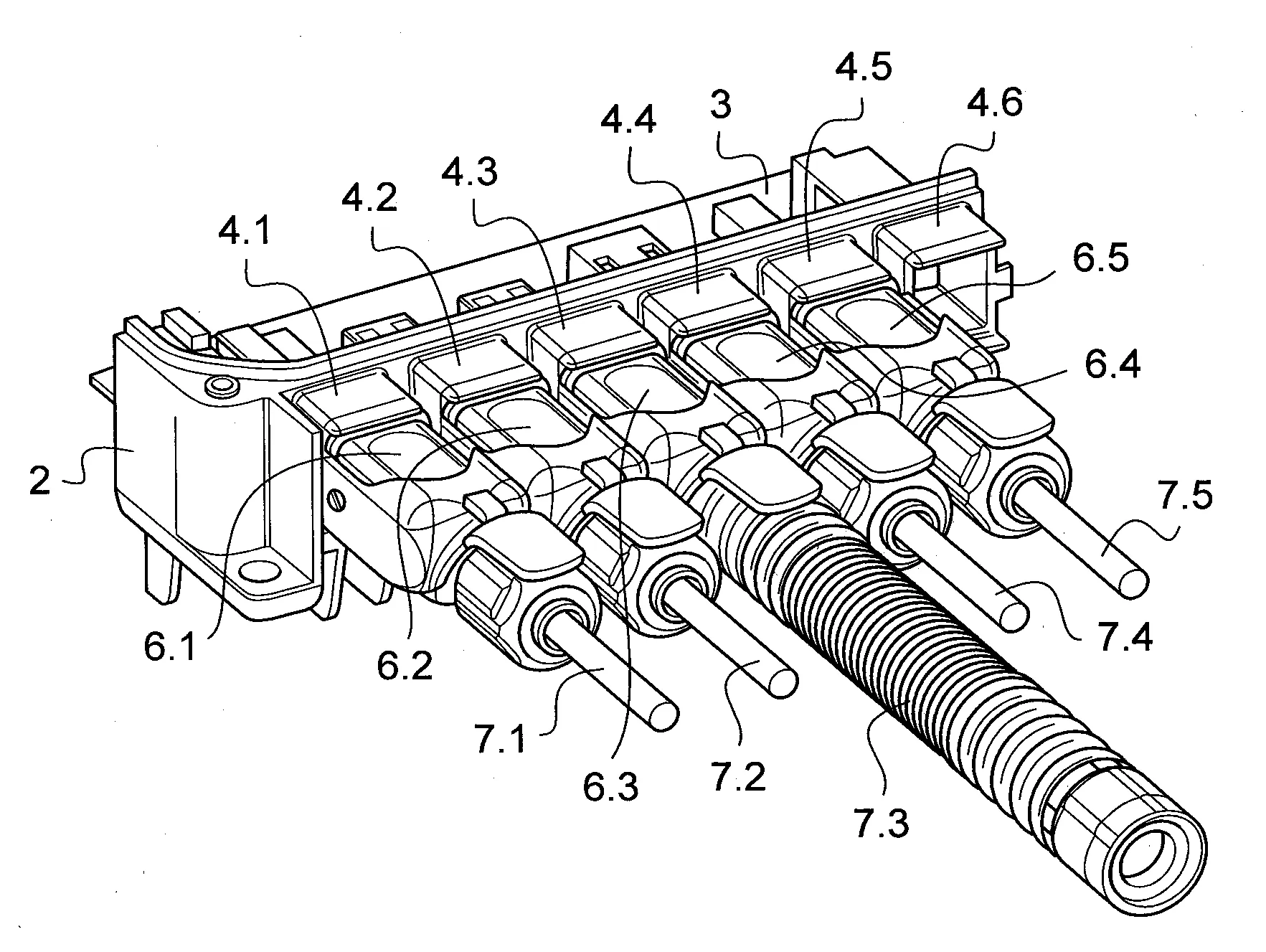 Systeme de connexion d'une pluralite de fiches a un ensemble monobloc forme d'un panneau de boitier d'equipement electronique et d'une pluralite d'embases de connecteurs