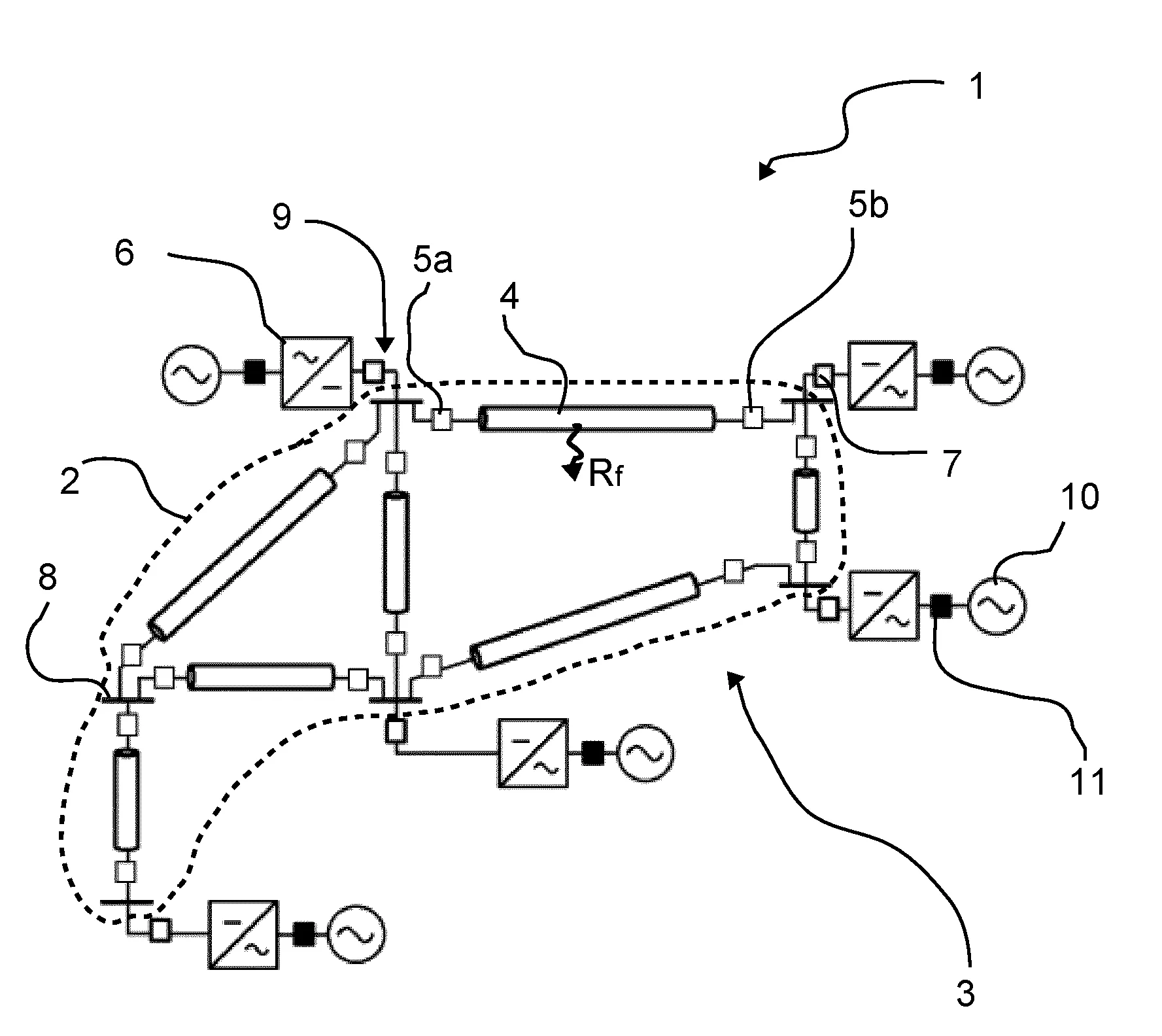 Procede de pilotage d’une installation permettant le transport de courant continu dans un reseau tout en protegeant ledit reseau vis a vis d’un defaut de court-circuit