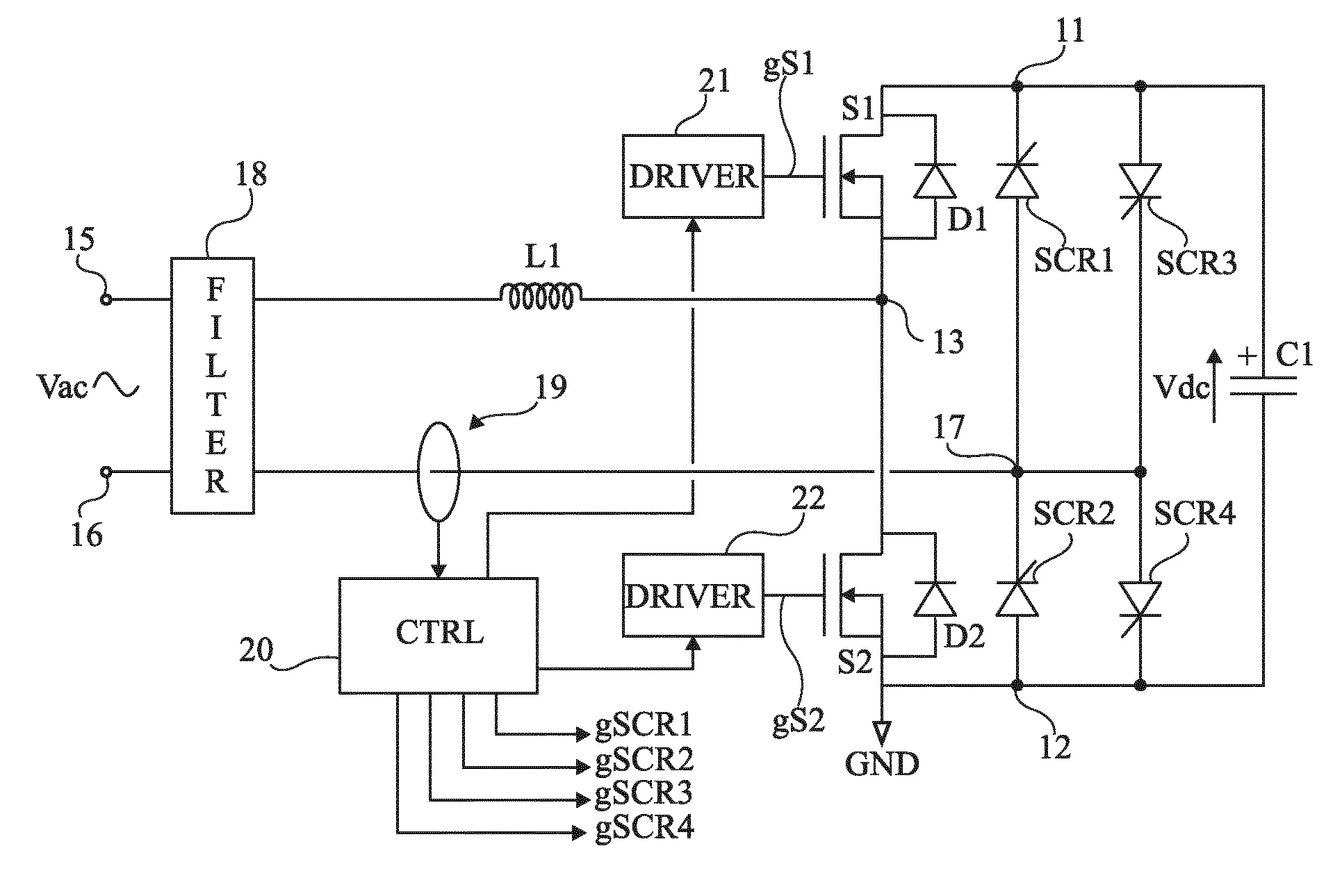Convertisseur ac/dc reversible a thyristors